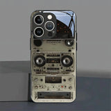 Retro Magnetic Radio Tape Cassette Pattern Glass Case For iPhone