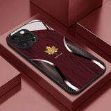 Luxury Maple Leaf Wood Grain Curve Pattern Glass Phone Case For iPhone