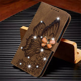 Glitter Leather Flip Wallet Butterfly Bling Book Card Case For iPhone