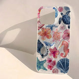 Cute pink starfish, jellyfish and crab pattern case for iPhone
