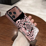 Sparkling Pink Leopard Metallic Tempered Glass Case For iPhone