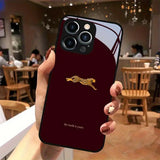 Wine Red Leopard Pattern Tempered Glass Phone Case For iPhone