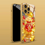 Red Fortune Pearl Money Bag Gold Metallic Paint Glass Phone Case For iPhone