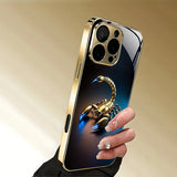 Cool Golden Scorpion Pattern Gold Metallic Paint Glass Case For iPhone