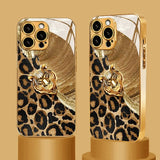 Tiger Leopard Print Gold Paint Glass Case For iPhone
