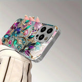 Luxury Colorful Flowers Pattern Glass Electroplated Case For iPhone