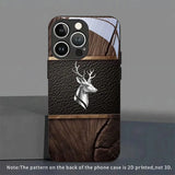 Curved Deer Head Pattern Tempered Glass Black  Case For iPhone