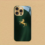 Green Plaid Golden Horse Glass Phone Case For iPhone