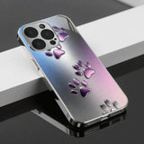 Purple Gradient Paw Pattern Glass Case For iPhone