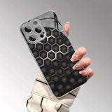 Minimalist Textured Honeycomb Pattern Glass Electroplated Phone Case For iPhone