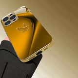 Simple Line Eagle Pattern Gold Metallic Paint Glass Phone Case For iPhone