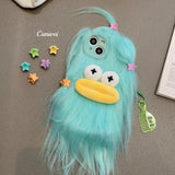 Korean Funny Fluffy Plush Monster Case For iPhone
