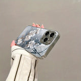 Stylish White Floral Electroplated Tempered Glass Case For iPhone