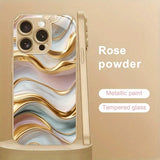 Marble Stone Pattern Gold Paint Tempered Glass Case For iPhone