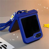 Ins Simple Solid Color Phone Case with Flower Hand Strap for Samsung Galaxy Z Flip