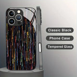 Colorful Stripes Pattern Tempered Glass Black Case For iPhone