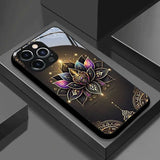 Golden Lotus Flower Tempered Glass Phone Case For iPhone