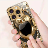 Fashion Diamond For Apple Print Gold Metallic Paint Glass Case For iPhone