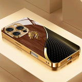 Luxury Textured Dragon Head Gold Metallic Paint Glass Phone Case For iPhone