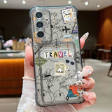 Travel World Print  Card Slot Pocket TPU Case For Samsung Galaxy