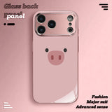 Cute Pink Pig Pattern Metallic Tempered Glass Case For iPhone