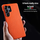 Natural Cowhide Lychee Leather Magnetic Case for Samsung