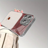 Simple Striped Pattern Tempered Glass Electroplated Phone Case For iPhone