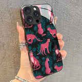 Pink Leopard Print Tempered Glass Phone Case For iPhone