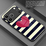 Creative Striped Heart Pattern Tempered Glass Case For iPhone