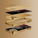 Golden Horse Pattern Gold Metallic Paint Glass Case For iPhone