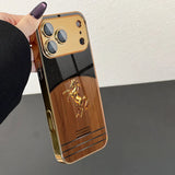 Golden Steed Wood Grain Gold Paint Glass Case For iPhone