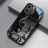 Black Music Symbol Pattern Tempered Glass Black Case For iPhone
