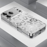 Grey Leopard Print Electroplated Glass Phone Case For iPhone
