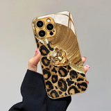 Tiger Leopard Print Gold Paint Glass Case For iPhone