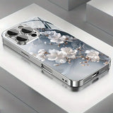 Stylish White Floral Electroplated Tempered Glass Case For iPhone