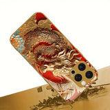 Golden Dragon Print Gold Metallic Paint Tempered Glass  Case For iPhone