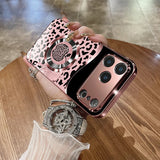 Sparkling Pink Leopard Metallic Tempered Glass Case For iPhone