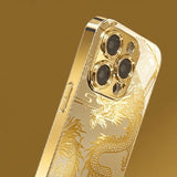 Luxury Golden Dragon Gold Metallic Paint Glass Phone Case For iPhone
