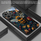 Berries Flowers Bees Pattern Tempered Glass  Case For iPhone