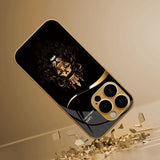 Cool Crown Lion Pattern Gold Metallic Paint Glass Case For iPhone