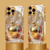 Luxury Golden For Apple Pattern Metallic Paint Glass Phone Case For iPhone