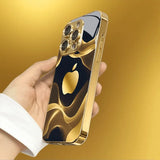 Gilded Fluid For Apple Pattern Gold Metallic Paint Glass Case For iPhone