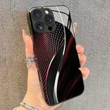Simple Elegant Red Curved Pattern Tempered Glass Case For iPhone