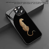 Golden Leopard Pattern Tempered Glass Black Case For iPhone