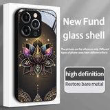 Golden Lotus Flower Tempered Glass Phone Case For iPhone