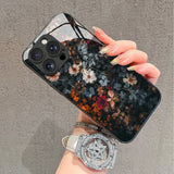 Retro Floral Print Anti-Drop Protective Glass Phone Case For iPhone