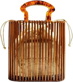 Bamboo Bag with Acrylic Handle Bucket Bag