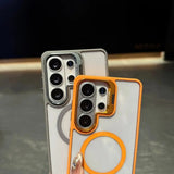 Transparent Magnetic Metal Lens Bracket Case For Samsung