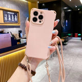 Four-Corner Drop-Proof Liquid Silicone Lanyard Phone Case for IPhone