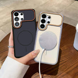 Luxury color-blocked frosted magnetic phone case For Samsung